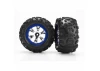 Traxxas Tires and wheels assembled glued (Geode chrome blue beadlock style wheels Canyon AT tires foam inserts) (1 left 1 right)