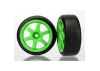 Traxxas Tires and wheels assembled glued (Volk RacingTE37 green wheels 1.9 Gymkhana slick tires) (2)