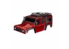 Traxxas Body, Land Rover Defender, Red (complete with ExoCage, fuel canisters, jack, spare tyre mount + clipless mounting)