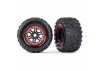 Traxxas Tires wheels assembled glued (black red beadlock style wheels MAXX MT tires foam inserts) (2) (17mm splined) (TSM rated)