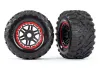 Traxxas Tires wheels assembled glued (black red beadlock style wheels MAXX MT tires foam inserts) (2) (17mm splined) (TSM rated)