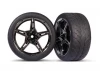 Traxxas Tyres and wheels, assembled, glued (split-spoke black chrome wheels,19 Response Tyres) (extra wide, rear) (2)