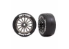Traxxas Tyres and wheels, assembled, glued (multi-spoke black chrome wheels, 2.0 slick Tyres with Traxxas logo, foam inserts) (front) (2) (VXL rated)