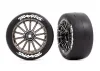 Traxxas Tyres and wheels, assembled, glued (multi-spoke black chrome wheels, 2.0 slick Tyres with Traxxas logo, foam inserts) (front) (2) (VXL rated)