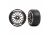 Traxxas Tyres and wheels, assembled, glued (multi-spoke black chrome wheels, 2.0 slick Tyres with Traxxas logo, foam inserts) (rear) (2) (VXL rated)