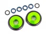 Traxxas Wheels, wheelie bar, 6061-T6 aluminium (green-anodised) (2)/ 5x8x2.5mm ball bearings (4)/ o-rings (2)/ 5x8x0.3mm TW (2)