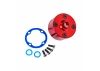 Traxxas Carrier, differential (aluminium, red-anodised)/ differential bushing/ ring gear gasket/ 3x10mm CCS (4)
