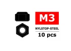 Corally Steel Nylstop Nut M3 Black Coated 10 Pcs