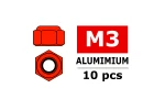 Corally Aluminium Nylstop Nut M3 Red 10 Pcs