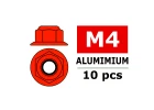 Corally Aluminium Nylsto P Nut M4 Flanged Red 10 PC