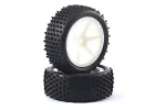 Fastrax 1:10 LP Stub Front Buggy Tyres Pre Mounted on White 12mm Hex Spoked Wheels (2)