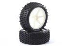 Fastrax 1:10 LP Stub Front Buggy Tyres Pre Mounted on White 12mm Hex Spoked Wheels (2)