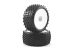 Fastrax 1:10 LP Stub Rear Buggy Tyres Pre Mounted on White 12mm Hex Wheels (2)