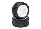 Fastrax 1:10 LP Stub Rear Buggy Tyres Pre Mounted on White 12mm Hex Spoked Wheels (2)