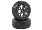 1:10 Pre Glued Buggy Tyres - 12mm Hex Black - Arrow Pattern - Front (2)