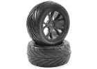 1:10 Pre Glued Buggy Tyres - 12mm Hex Black - Arrow Pattern - Rear (2)	