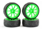 Fastrax 1:10 Street Treaded Tyres on 10 Spoke Neon Green Wheels (4)