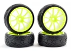 Fastrax 1:10 Street Treaded Tyres on 10 Spoke Neon Yellow Wheels (4)