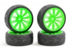 Fastrax 1:10 Street Treaded Tyres on 20 Spoke Neon Green Wheels (4)