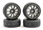 Fastrax 1:10 Street Treaded Tyres on 20 Spoke Gun Metal Wheels (4)