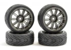 Fastrax 1:10 Street Treaded Tyres on 20 Spoke Gun Metal Wheels (4)