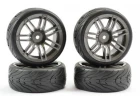 Fastrax 1:10 Street Treaded Tyres on 14 Spoke Gun Metal Wheels (4)