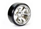 Fastrax 1:10 Street Drift Tyres Pre Mounted on 6-Spoke Chrome Wheels 12mm hex (6mm Offset) (4)