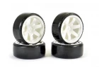 Fastrax 1:10 Street Drift Tyres Pre Mounted on 6-Spoke White Wheels 12mm hex (6mm Offset) (4)