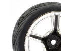Fastrax 1:10 Street Tread Tyres on 5 Spoke Black/Chrome Wheels (4)