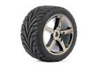 Fastrax 1:8 Truggy Eagle Tyres Mounted on 5 Spoke Black Chrome Zero Offset Wheels (2)