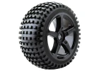 Fastrax 1:8 Truggy Rock Tyres Mounted on 5 Spoke Black Zero Offset Wheels (2)