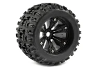 Fastrax Jigsaw 1:8 MT Tyres Mounted on Spoked Black Half Inch Offset Wheels (2)