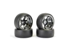 Fastrax Drift D1 Tyres Mounted on 9mm Offset 6 Spoke Black Chrome Wheels (4)