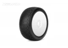 Jetko Block In Super Soft 1:8 Buggy Tyres Pre Glued on White Revo Rims (2)