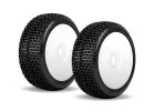 Jetko Dirt Slinger Soft 1:8 Buggy Tyres Pre Glued on White Revo Rims (2)