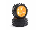 4 Row Rear Tires - Mounted - Orange (2): Mini JRX2