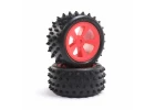 4 Row Rear Tires - Mounted - Red (2): Mini JRX2