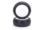 Schumacher Stagger Rib 1:8 Buggy Tyres - Yellow - Pre Glued on White Wheels - 1 Pair