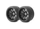 Sweep Road Crusher Belted Road Truggy/MT Tyres on Black 17mm Hex - 1/2 Inch Offset Wheels - 1 Pair