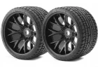 Sweep Road Crusher Belted Road Truggy/MT Tyres on Black 17mm Hex - 1/2 Inch Offset Wheels - 1 Pair