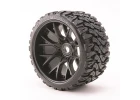 Sweep Terrain Crusher Belted Tyres Mounted on Black 17mm Hex 1/2 Inch Offset Wheels - 1 Pair