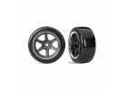 Traxxas Tyres + wheels, assembled (six spoke graphite gray wheels w/chrome rim, 1.9 Drift tyres (1 dot, hard, rough surfaces) (wide, rear) (2)