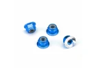 Traxxas Blue Anodised Aluminium M4 Nuts - Flanged Nylon Locking Serrated (4)
