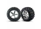 Traxxas 6.3 Inch MAXX Tyres - Pre Glued On 3.8 Chrome Hurricane Wheels - Pair - 14mm Hex