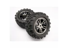 Traxxas Tires wheels assembled glued (SS (Split Spoke) black chrome wheels MAXX tires (6.3 outer diameter) foam inserts) (2) (use with 17mm splined wheel hubs nuts part 5353X) (fits MAXX/Revo series) (TSM rated)