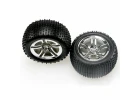 Traxxas Alias tires Twin-Spoke chrome wheels foam inserts (assembled and glued) (nitro rear) (2)