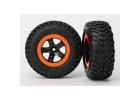 Traxxas Tires wheels assembled glued (SCT black orange beadlock wheels dual profile (2.2 outer 3.0 inner) SCT off-road racing tire foam inserts) (2) (4WD f/r 2WD rear) (TSM rated)