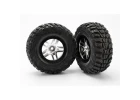 Traxxas Tires wheels assembled glued (S1 ultra-soft off-road racing compound) (SCT Split-Spoke satin chrome black beadlock style wheels Kumho tires foam inserts) (2) (2WD front)