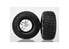 Traxxas Tires wheels assembled glued (S1 ultra-soft off-road racing compound) (SCT Split-Spoke satin chrome black beadlock style wheels Kumho tires foam inserts) (2) (4WD front/rear 2WD rear only)