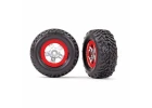 Traxxas Tires and wheels assembled glued (SCT satin chrome wheels red beadlock style SCT off-road racing tires foam inserts) (1 each right left) ** CLEARANCE **